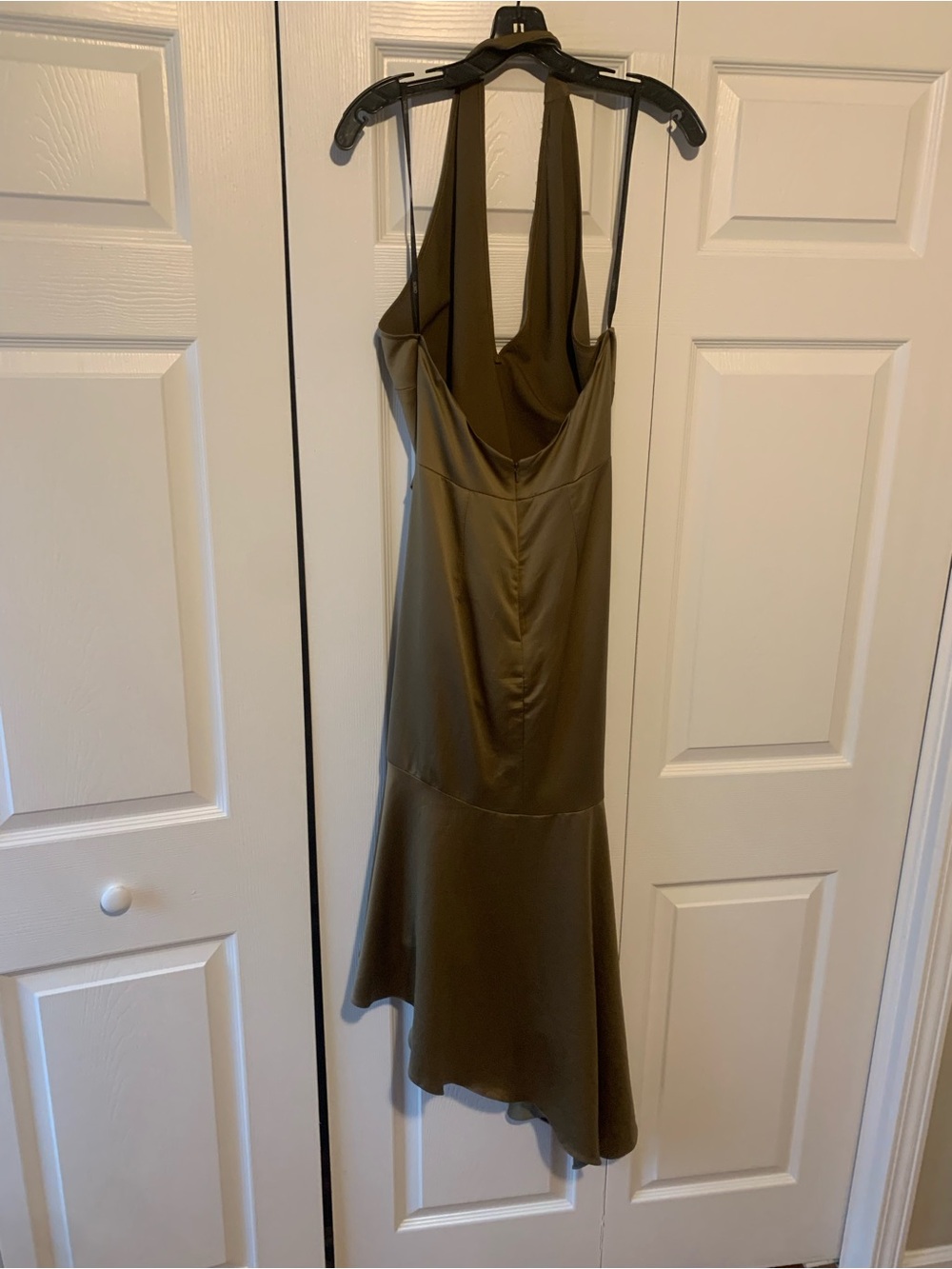 ASOS Olive Green Halter High-Low Tie-Detail Dress - Picture 3 of 3